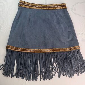 Boho-style Faux Suede FringeMini Skirt With Decorative Trim